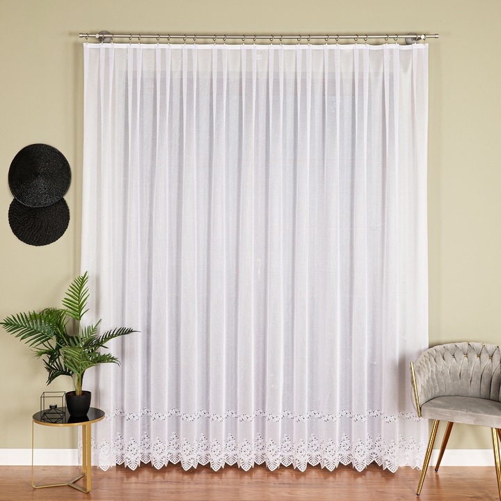 Перде Маркизета, модел ЯГОДА, жакард, бял, 400x250см