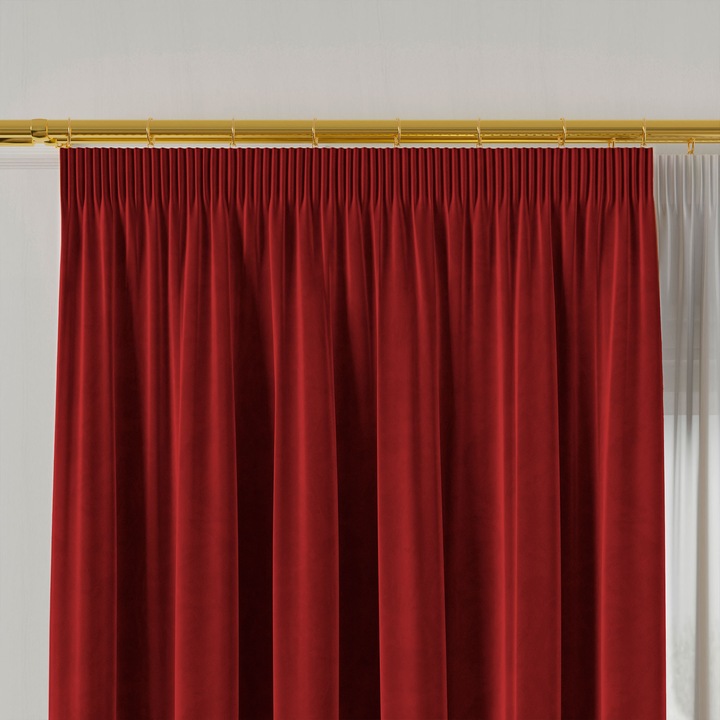 Függöny Markizeta, Bársony Függöny, 140x260cm, 8 rögzítő, piros