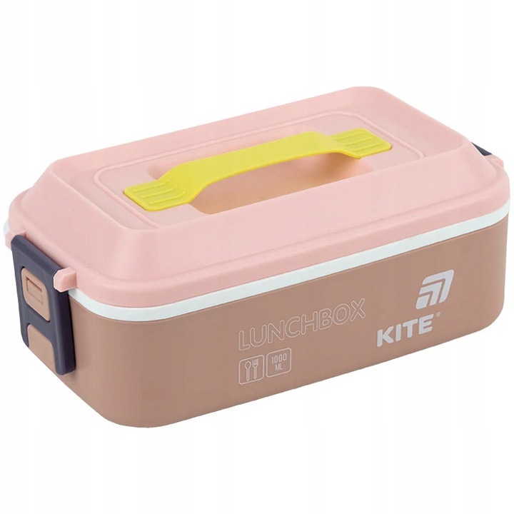 Caserola pentru pranz Kite K25-1183-1 cu compartimente, tacamuri incluse, 1000ml, roz, dimensiuni 20,8x11,5x8,3cm