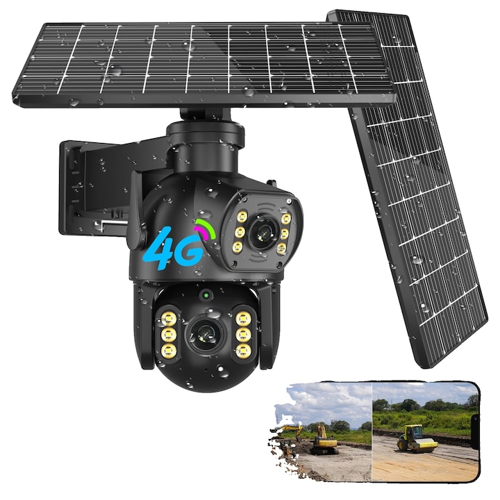 Camera de supraveghere 8MP, tehnologie cu doua lentile, conectivitate 4G, impermeabila, 64GB, priza EU