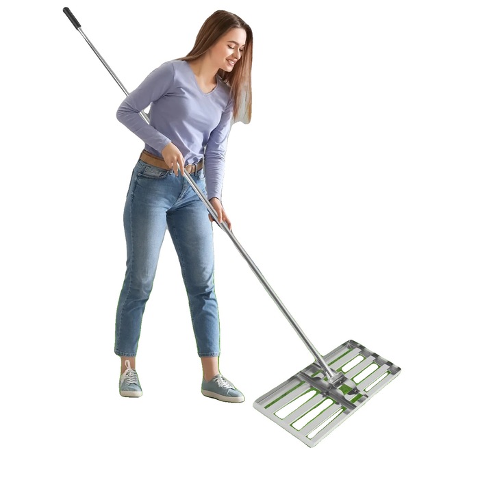 Гребла за тревни площи, 75x25x200cm, от неръждаема стомана, регулируеми дръжки 50-180cm, тегло 4.8kg