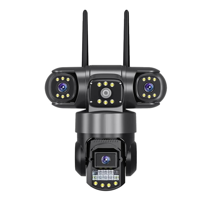 Камера за наблюдение, дизайн с три обектива, възможност за нощно виждане, захранване от мрежата, IP66