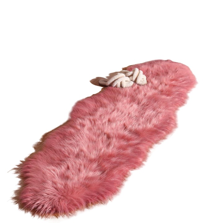 Covor din blana artificiala, 180x60 cm, Roz prafuit