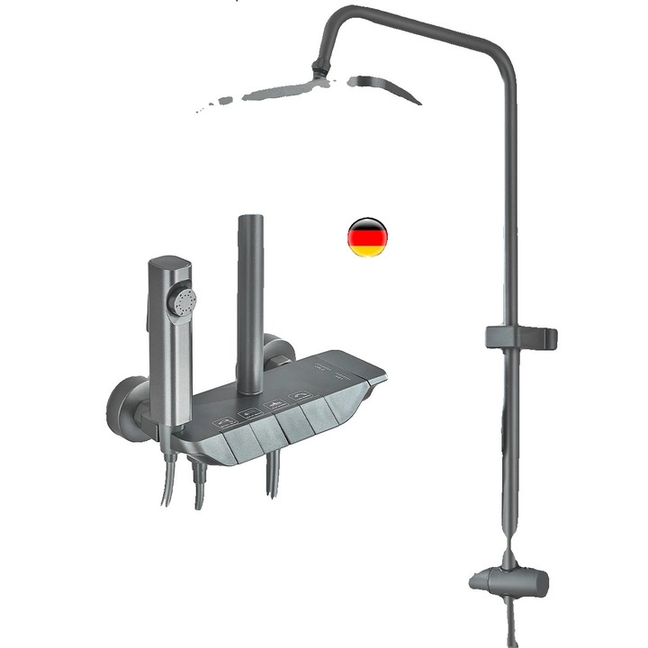Coloana de dus, sistem cu afisaj digital, functii de cadere si ploaie, gri, montare pe perete