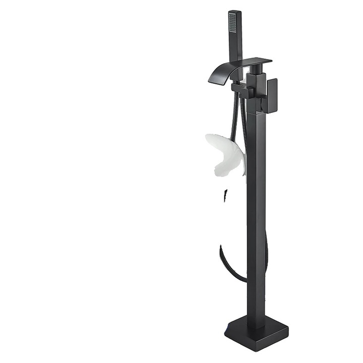 Baterie sanitara pentru cada, design modern, doua manere, finisaj negru mat, tip montare pe podea