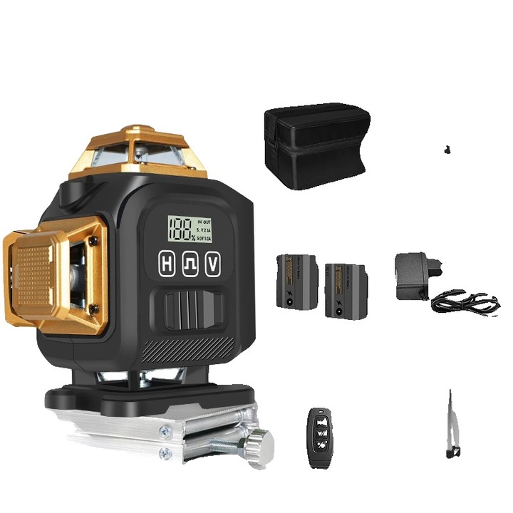 Lézeres szintező, 16 vonal, jól látható zöld sugár, 3mm/10m, készlet