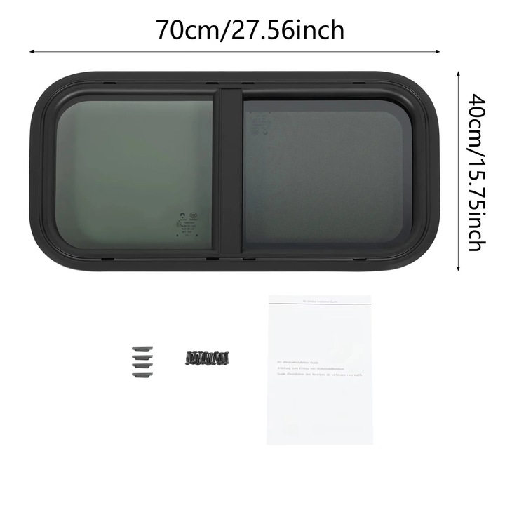 Плъзгащ прозорец за каравани, 70x40см, алуминиева конструкция, бърз монтаж чрез захващане
