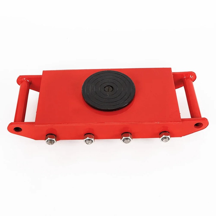 Carucior pentru mutat utilaje, Patina cu 8 role PU, Platforma rotativa 360°, Sarcina maxima 12.000 kg, Pentru fabrici si depozite, Rosu