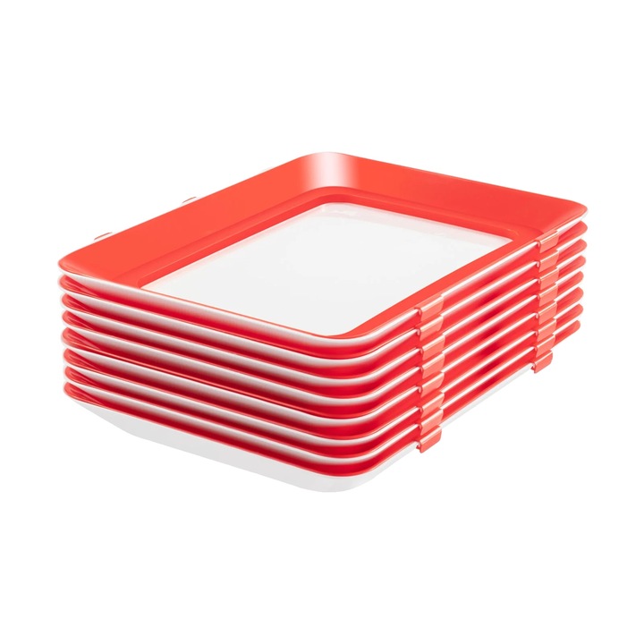 Tavi pentru conservarea alimentelor, design stivuibil, etansare, rosu, 30x22x3 cm, 8 piese