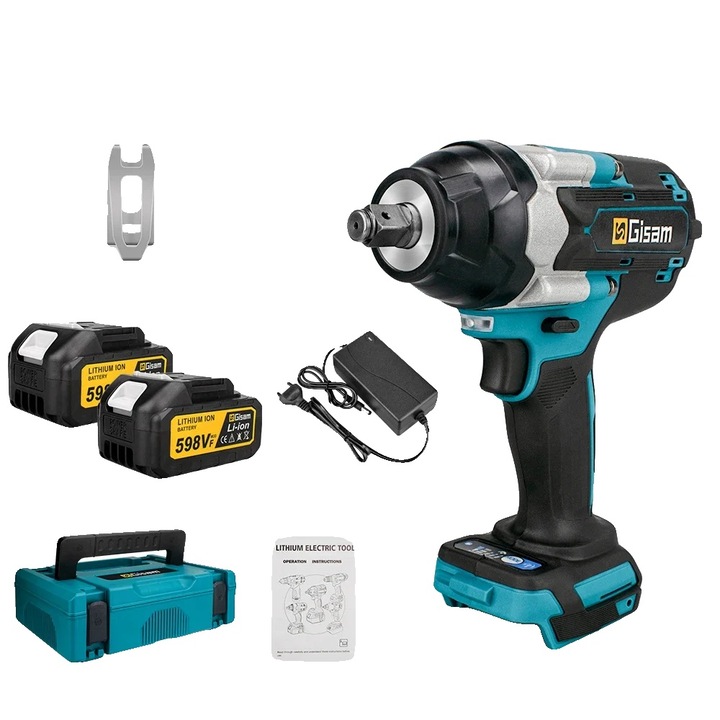 Cheie cu impact, 1800 Nm, compatibila cu baterii de 18V, set cu 2 baterii, cutie din plastic