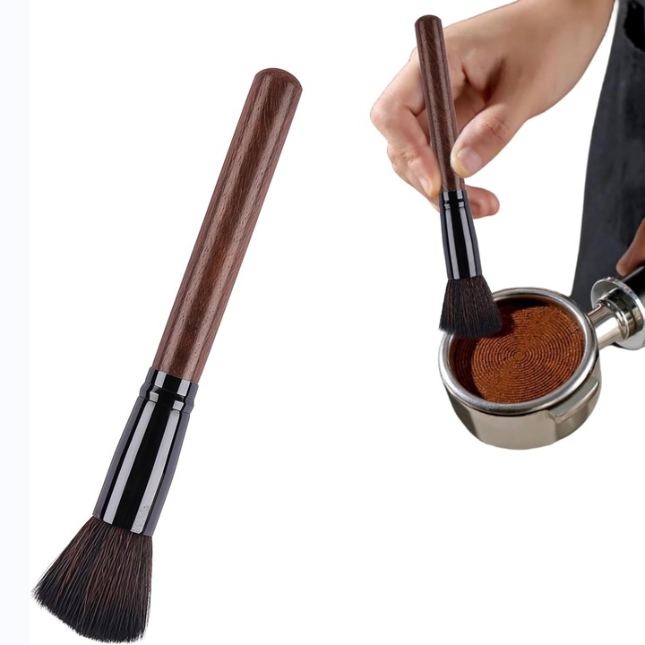 Perie de curatare pentru cafea, lemn, 20cm, negru/maro