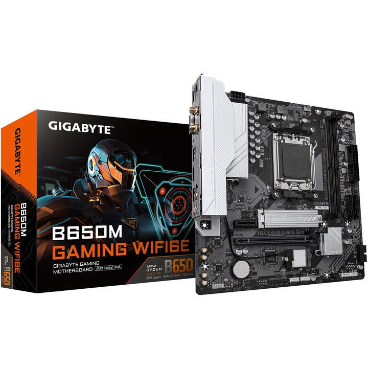 Gigabyte B650M GAMING WIFI6E alaplap, Socket AM5, DDR5, BT, Micro ATX, Fekete/Fehér