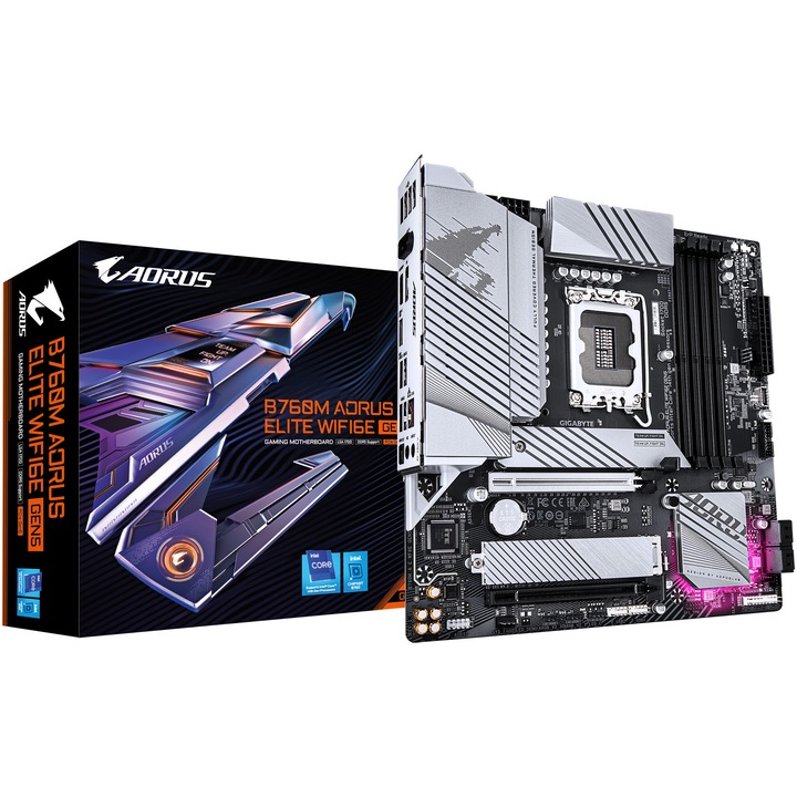 Дънна платка Gigabyte B760M AORUS ELITE WIFI6E GEN5, LGA1700, DDR5, BT, mATX, Бял