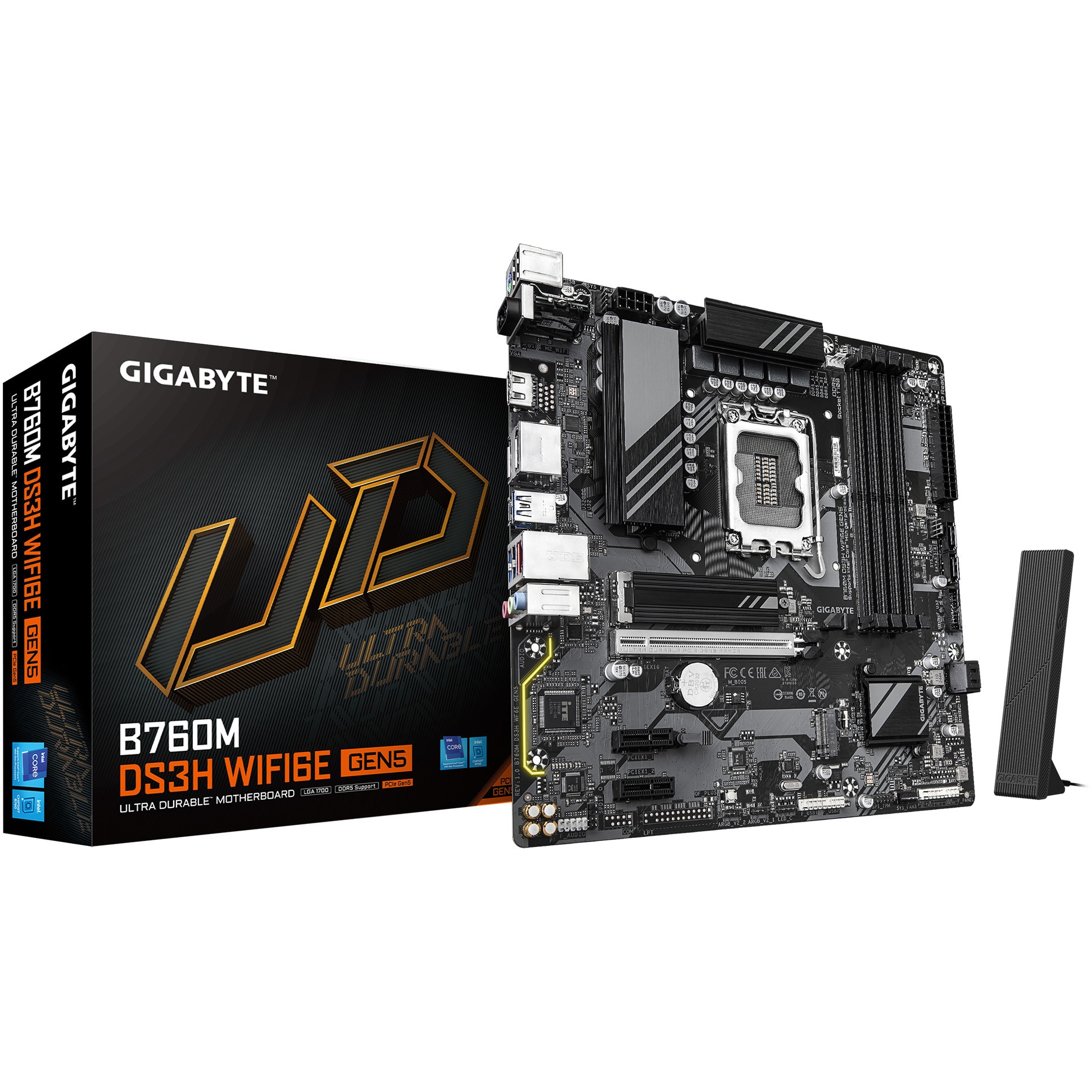 Placa de baza Gigabyte B760M DS3H WIFI6E GEN5, Socket 1700, DDR5, mATX, Negru