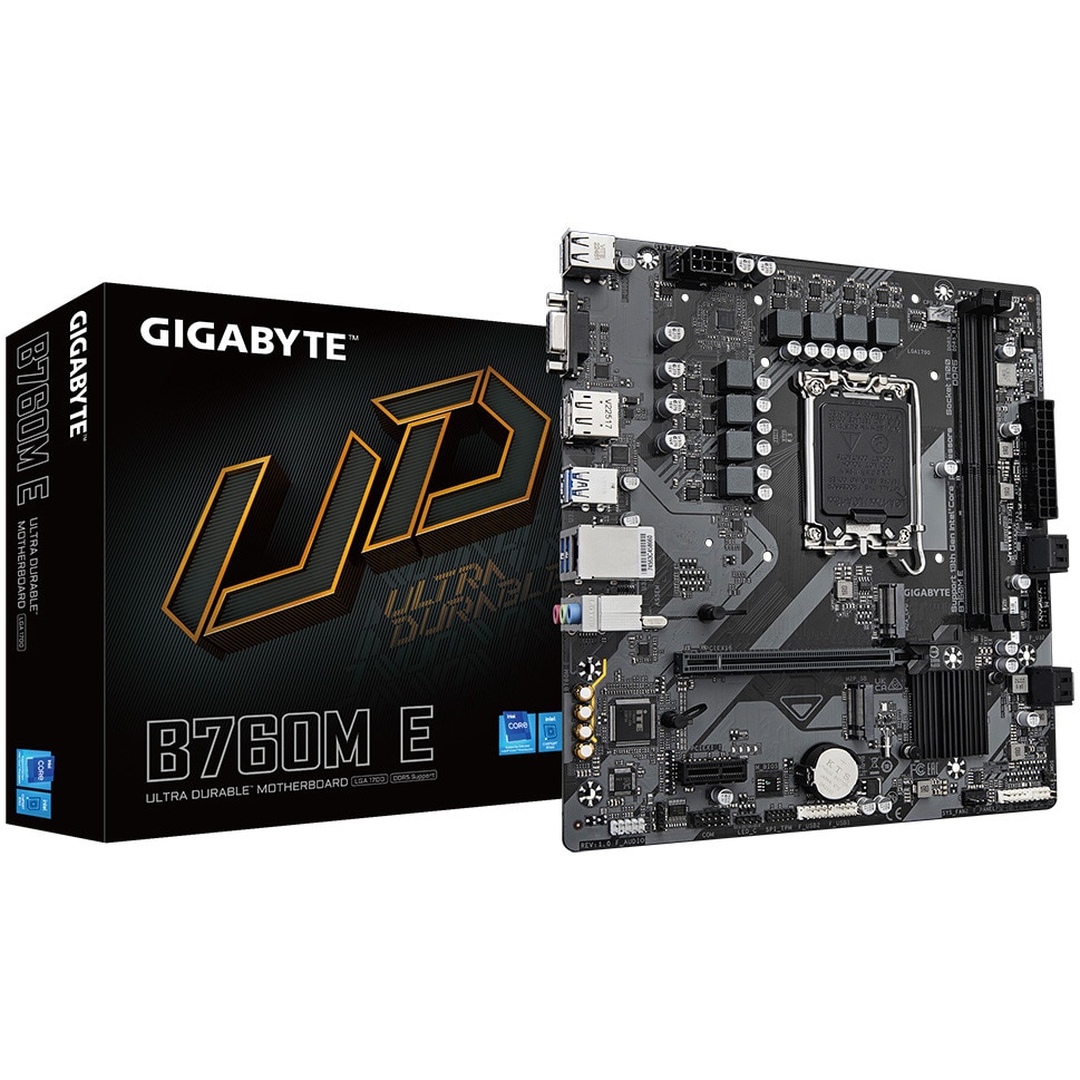 Placa de baza Gigabyte B760M E, Socket 1700, DDR5, mATX, Negru