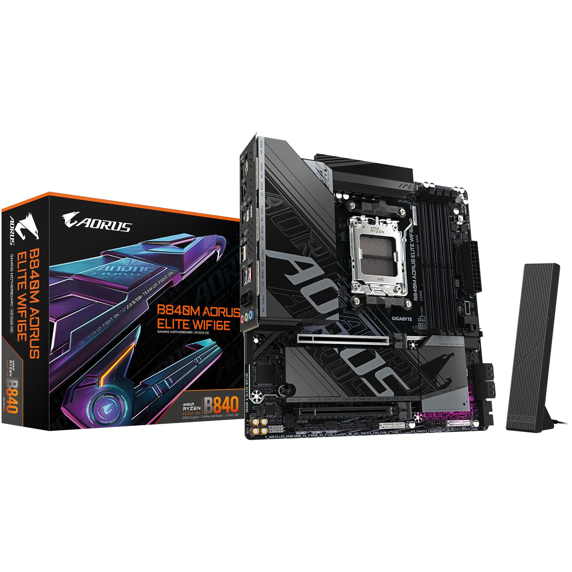 Placa de baza Gigabyte B840M AORUS ELITE WIFI6E, AM5, DDR5, BT, mATX, Negru