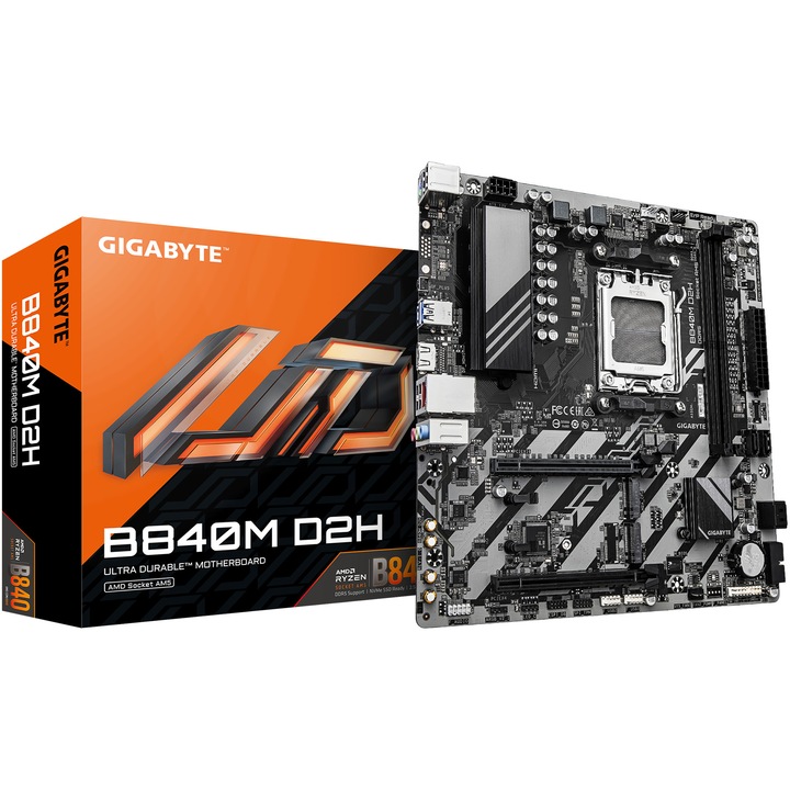 Дънна платка Gigabyte B840M D2H, AMD Socket AM5, DDR5, mATX, Черен