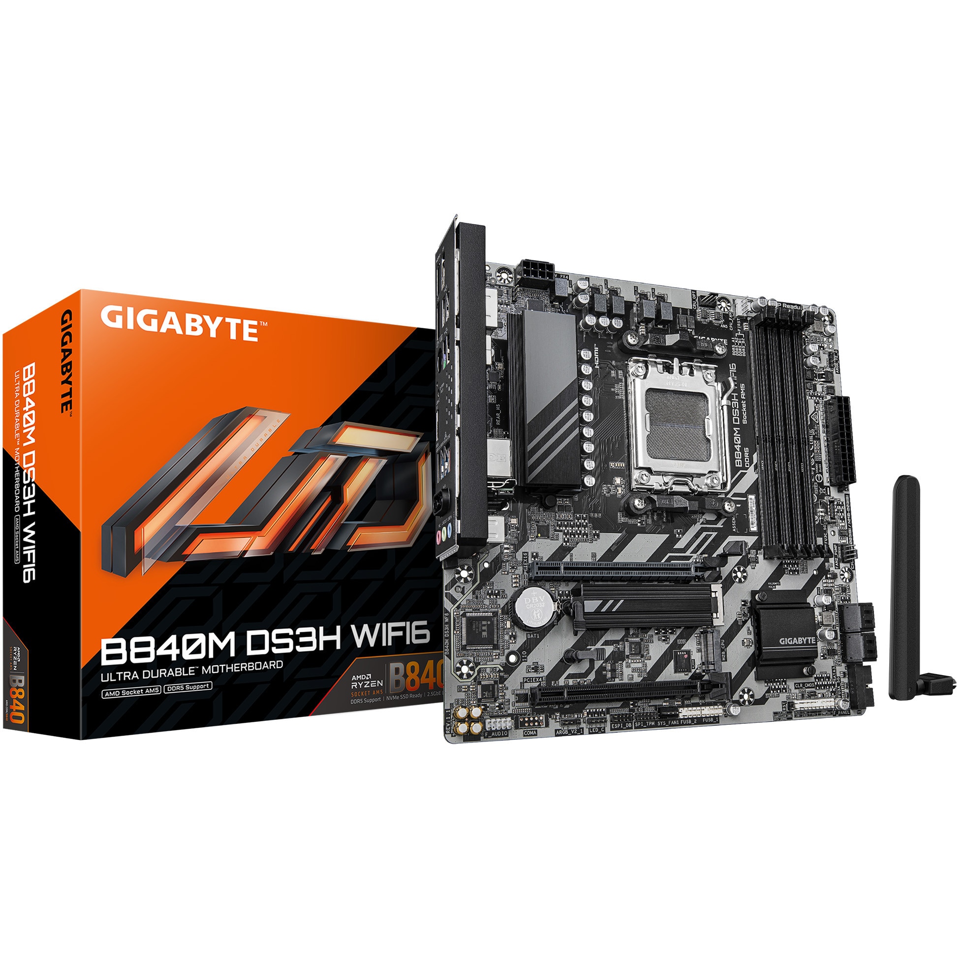 Placa de baza Gigabyte B840M DS3H WIFI6, AM5, DDR5, BT, Wi-Fi, mATX, Negru