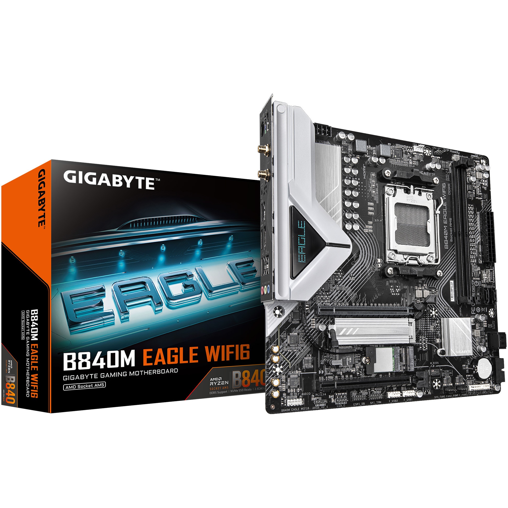 Placa de baza Gigabyte B840M EAGLE WIFI6, AM5, DDR5, BT, mATX, Negru/Alb