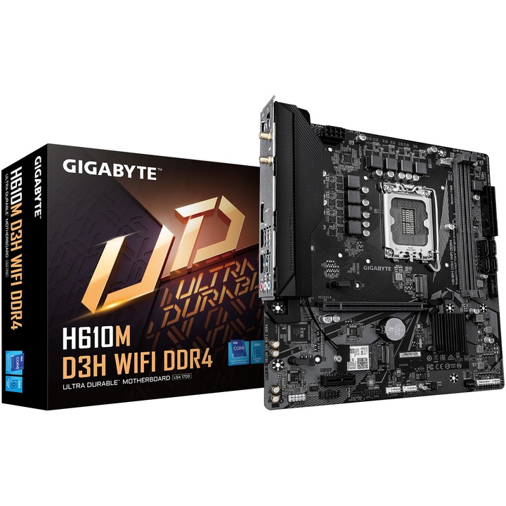 Дънна платка Gigabyte H610M D3H WIFI DDR4, LGA1700, BT, mATX, Черен