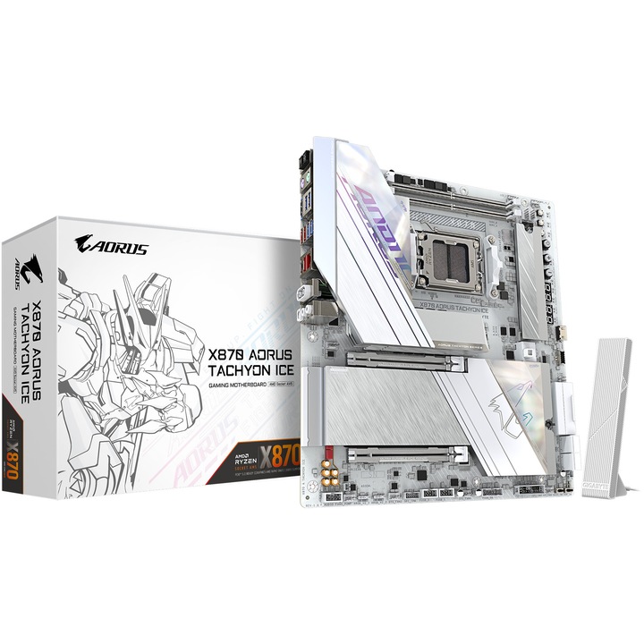 Дънна платка Gigabyte X870 TACHYON ICE, AM5, DDR5, Wi-Fi, BT, ATX, Бял