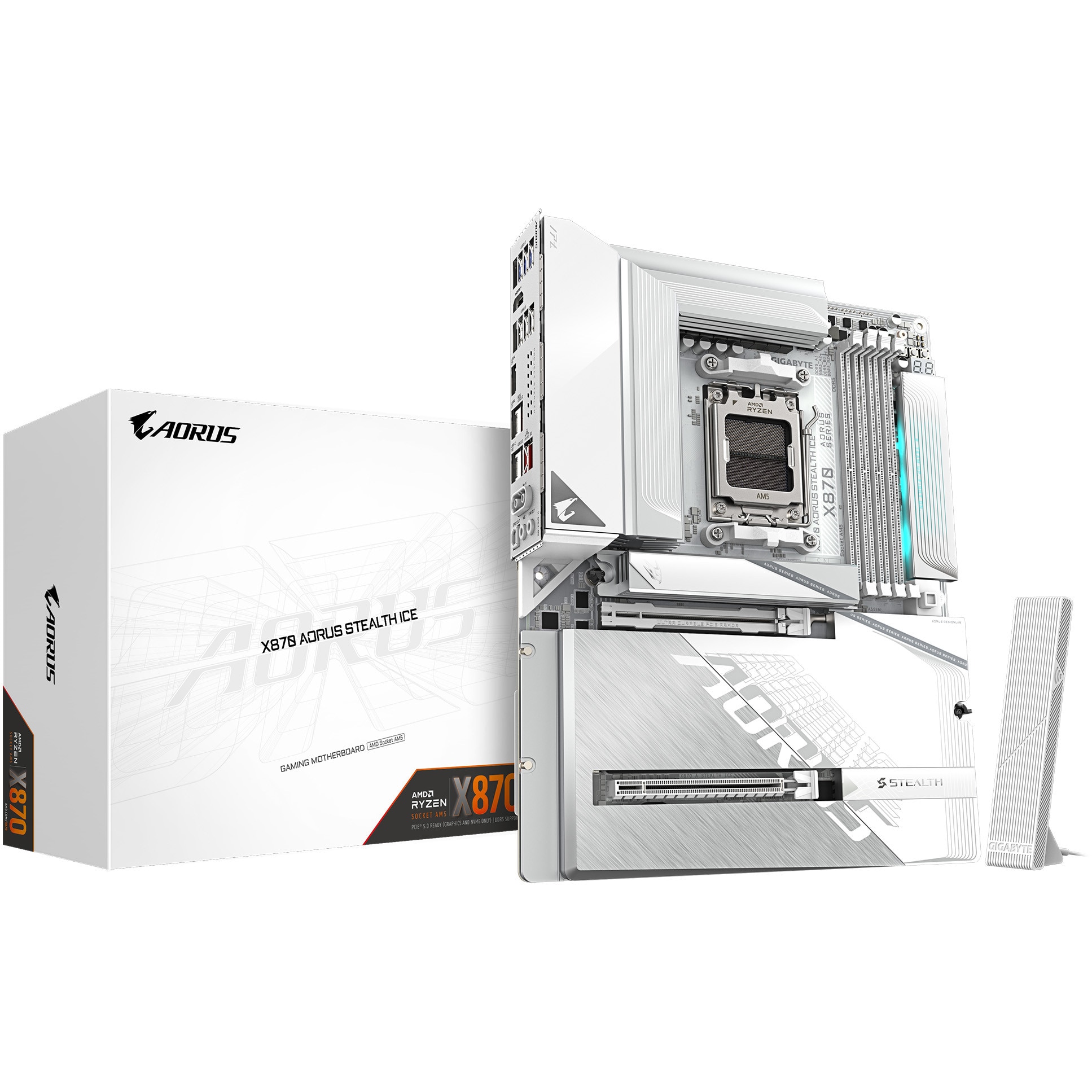 Placa de baza Gigabyte X870 AORUS STEALTH ICE, AM5, DDR5, BT, Wi-Fi, ATX, Alb