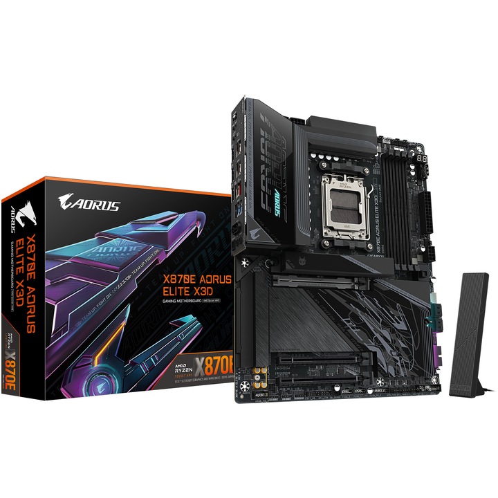 Alaplap, Gigabyte X870E AORUS ELITE X3D, AM5, DDR5, BT, WIFI 7, ATX, Fekete