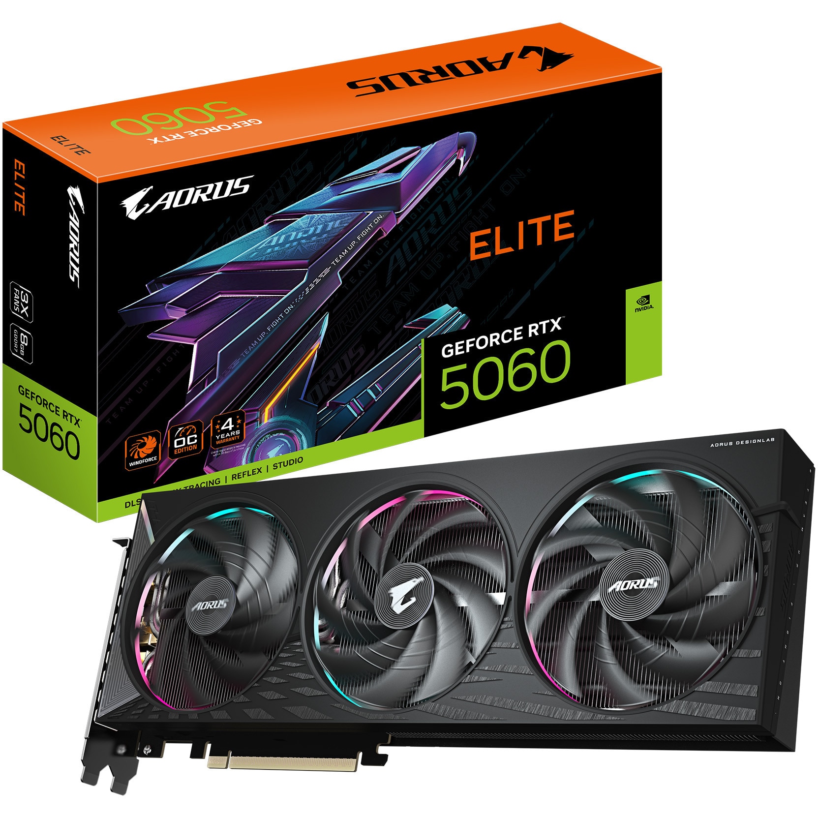 Placa video Gigabyte AORUS GeForce RTX 5060 ELITE 8G, GDDR7, 128-bit, Negru