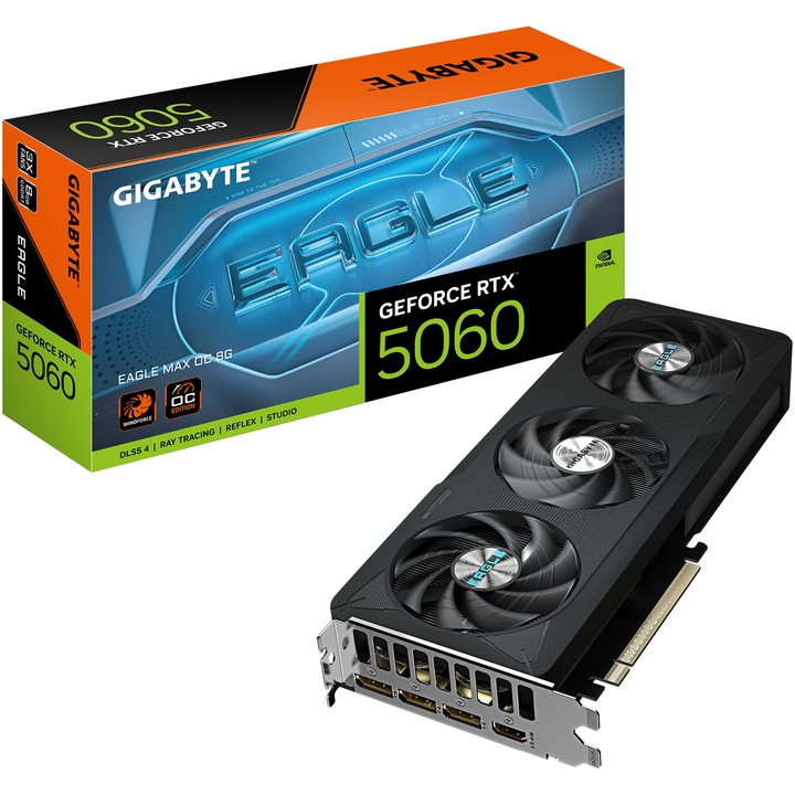 Placa video Gigabyte GeForce RTX 5060 EAGLE MAX OC 8G, GDDR7, 128 bit, Negru