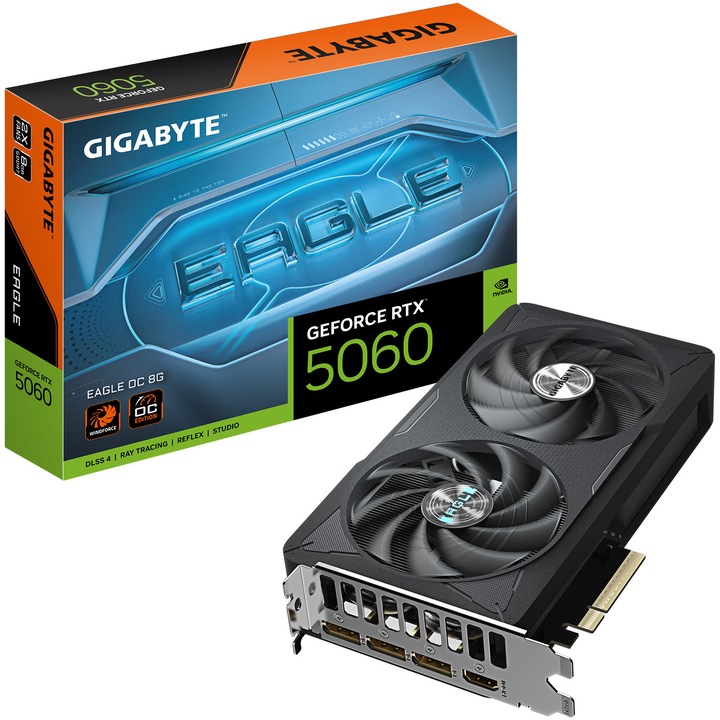Placa video Gigabyte GeForce RTX 5060 EAGLE OC 8G, GDDR7, 128 bit, Negru