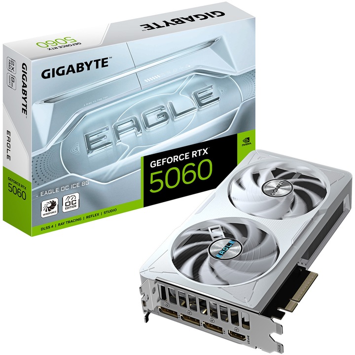 Gigabyte GeForce RTX 5060 EAGLE OC ICE 8G videokártya, 128 bit, Fehér