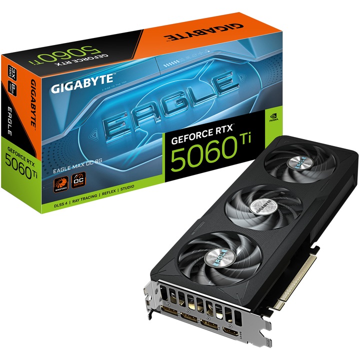 Видео карта Gigabyte GeForce RTX 5060 Ti EAGLE MAX OC 8G,GDDR7,128 bit, Черен