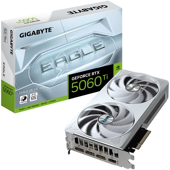 Videokártya Gigabyte GeForce RTX 5060 Ti EAGLE OC ICE 16G, 128 bit, GDDR7, Fehér