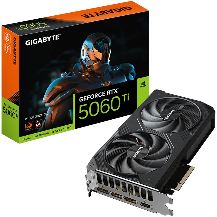 Gigabyte GeForce RTX 5060 Ti WINDFORCE OC 16G videokártya, 128 bit, GDDR7, Fekete