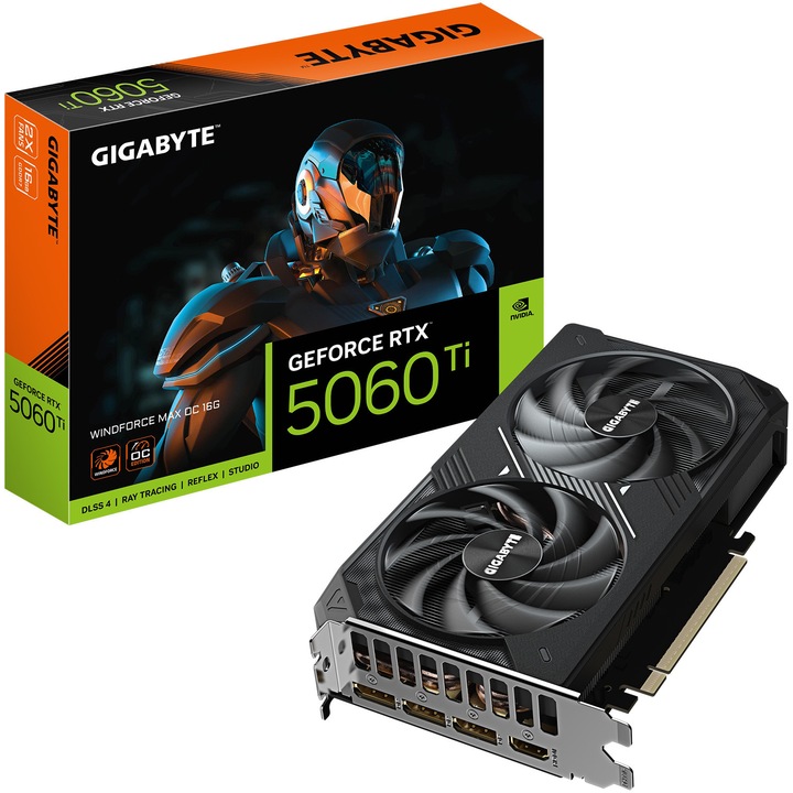 Placa video GIGABYTE GeForce RTX 5060 Ti WINDFORCE MAX OC 16G, 16 GB, 128 bit, GDDR7