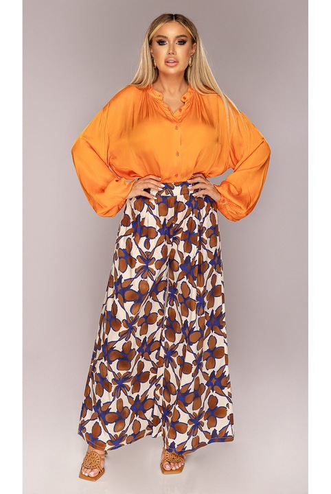 Női ing, narancssárga, szatén, kényelmes, laza, S/M