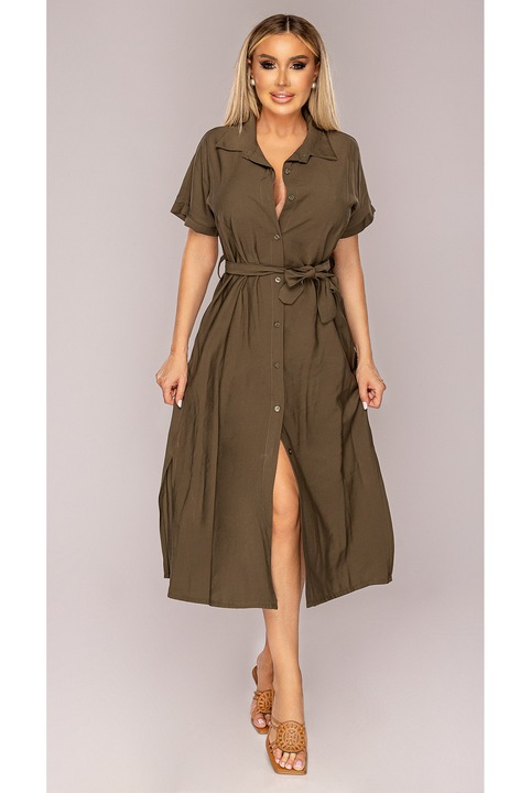 Rochie maro, trei sferturi, cu nasturi, cordon, cu maneca scurta, One Size