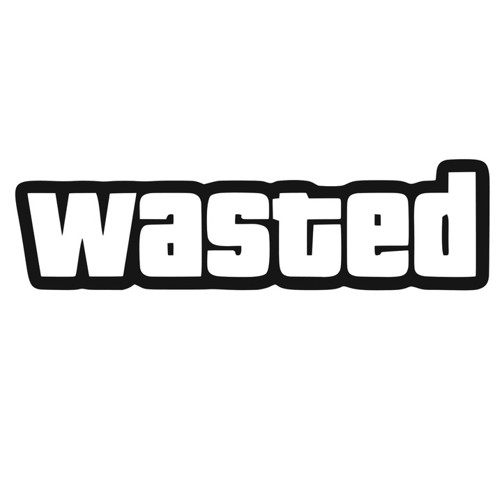 Sticker auto decorativ, rezistent la apa si UV, Wasted, contur negru cu scris alb, 20cm