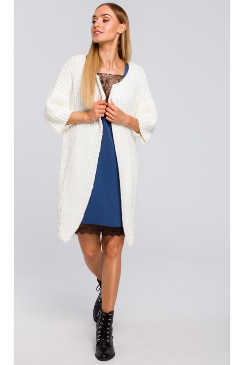 Cardigan lady, Bewear, M472, Oversize, Uni, Ecru, lungime lunga, fara
