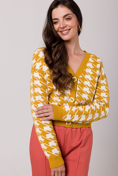 Cardigan scurt pentru femei, Bewear, BK104, Miere, cu nasturi, Galben