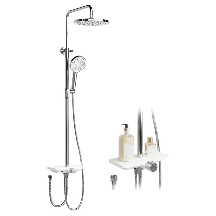 Coloana de dus, cap de dus ajustabil, crom, montare pe perete, design modern