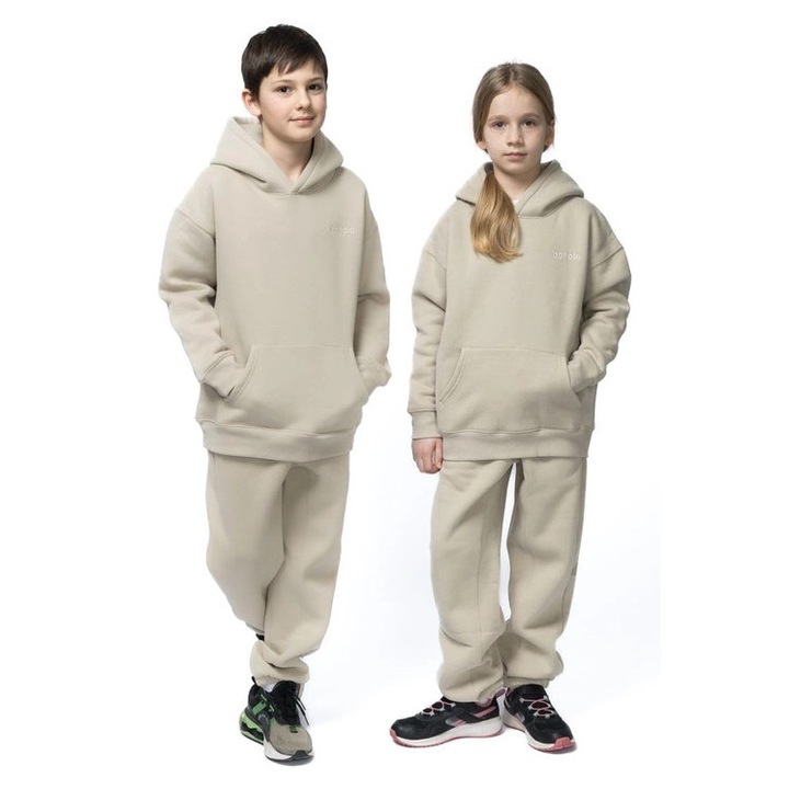 Trening din fleece 100% bumbac pentru baieti si fete - Set hanorac din 2 piese, calduros si confortabil, gri deschis (gri deschis, 110)