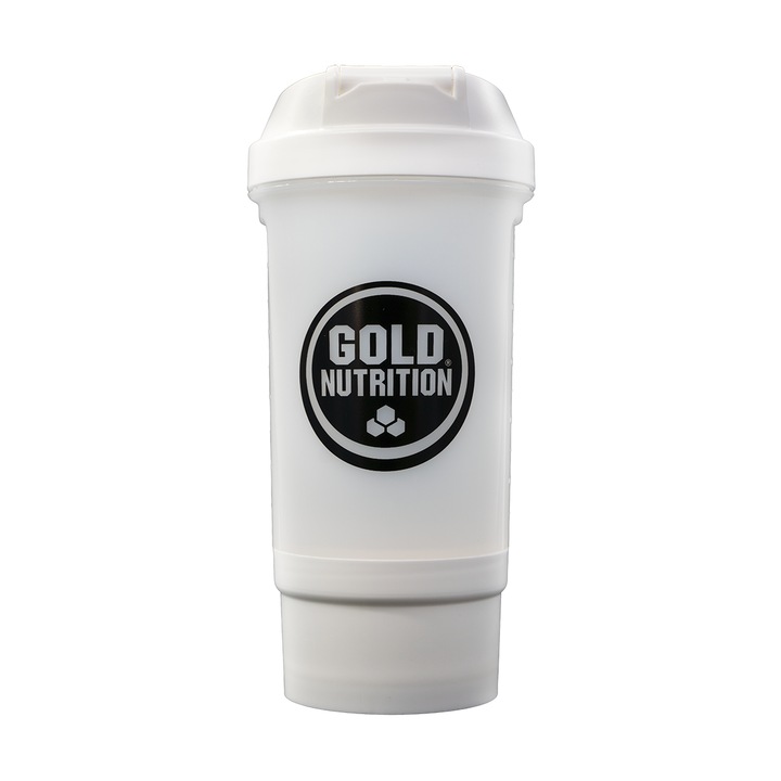 Shaker fitness GoldNutrition, alb, 500 ml, plastic
