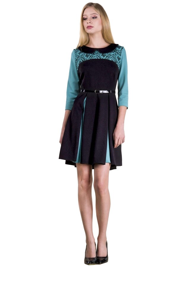 Rochie office Spark, Per Donna, Negru/Turcoaz