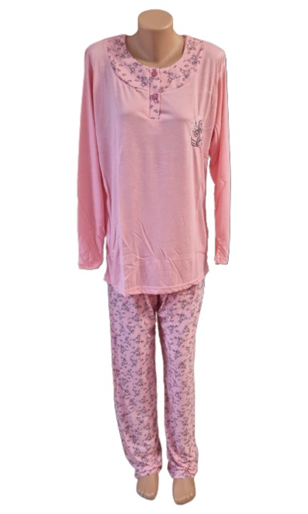 Kényelmes női hosszú ujjú pizsama, rózsaszín, 3XL-es méret