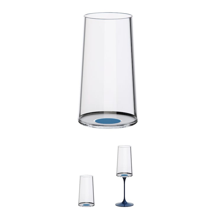 Set 2 pahare de cristal Trebonn SplitGlass 2025132, 320 ml, Ø7.8x12.5 cm, Posibilitate atasare picior, Albastru