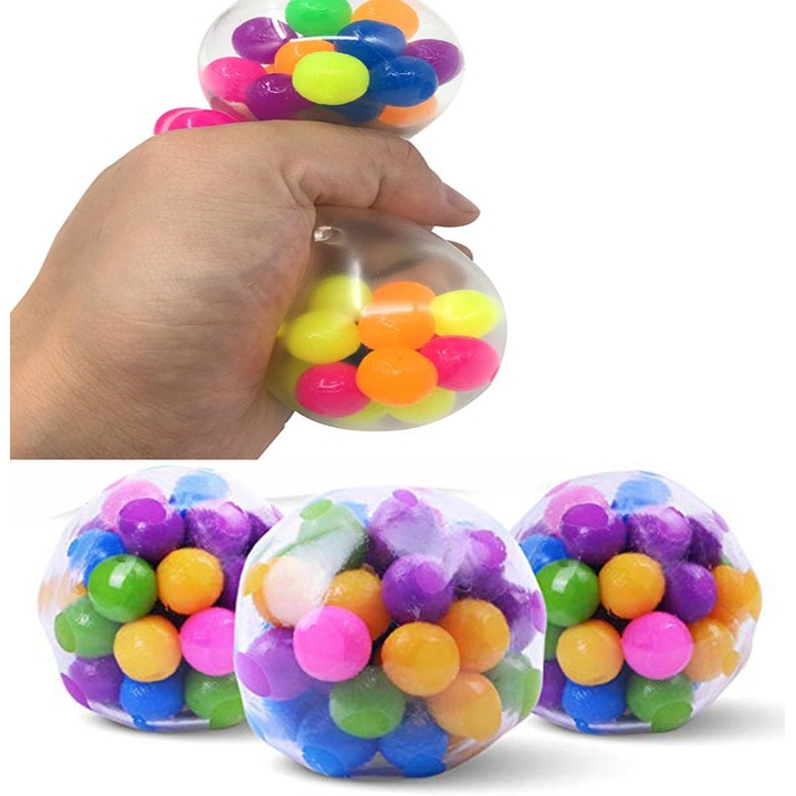 Set 3 mingi de stres, non-toxic, colorate, 7cm, jucarii interactive pentru copii de la 3 ani