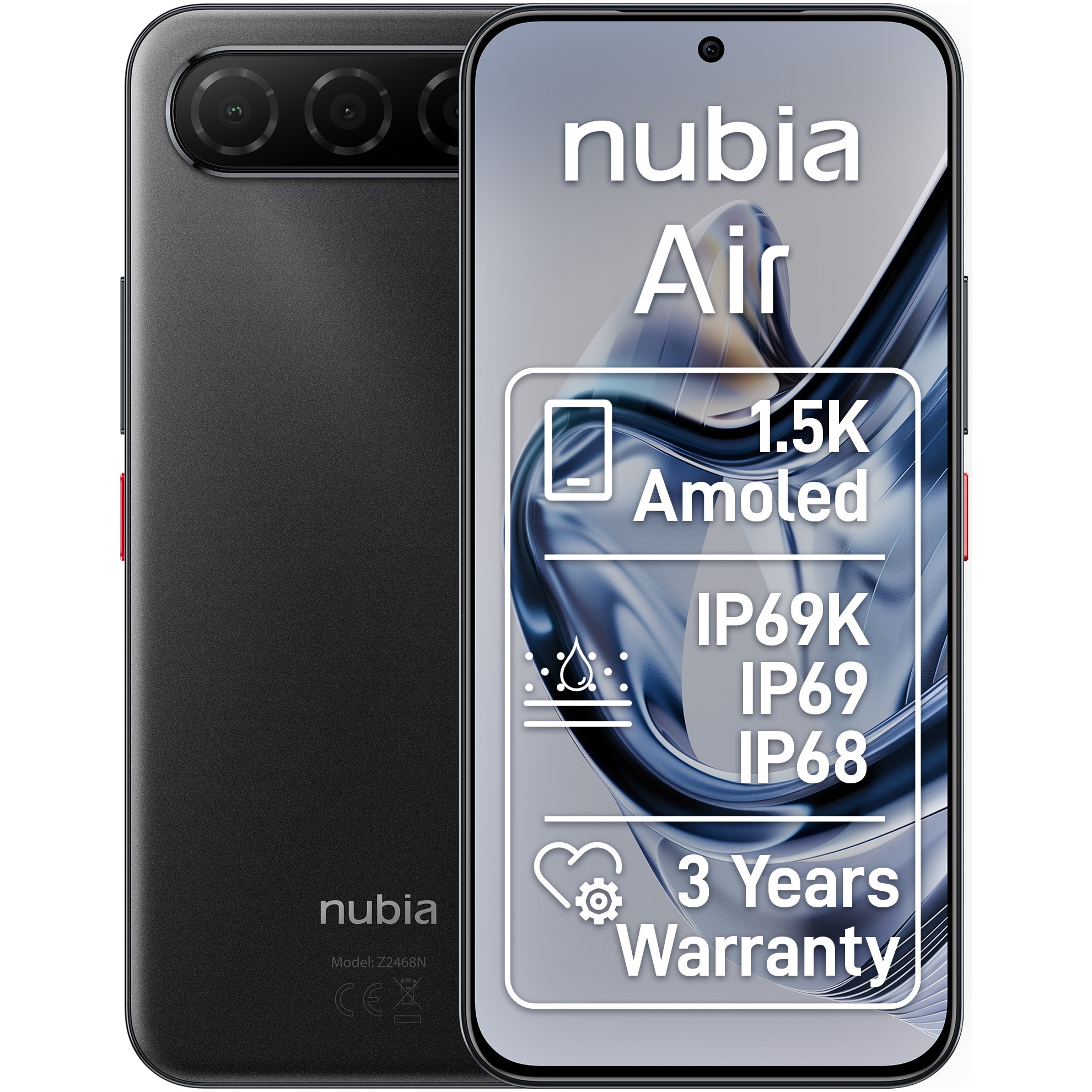 Telefon mobil ZTE nubia AIR, Dual SIM, 8GB, 256GB, 5G, Titanium Black