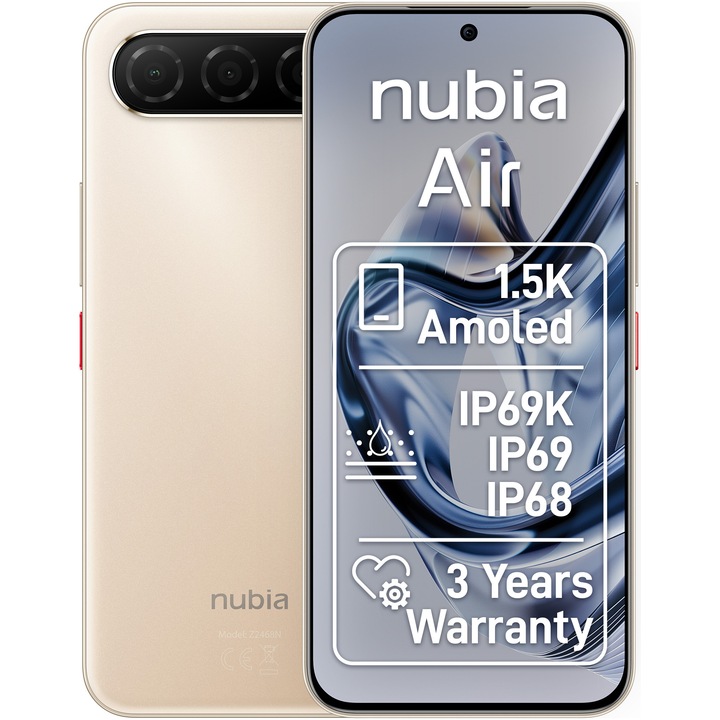 ZTE nubia AIR Mobiltelefon, Dual SIM, 8 GB, 256 GB, 5G, Titánhomok