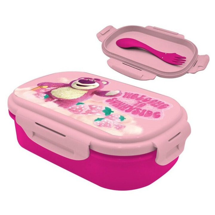 Disney Игра на играчките Комплект кутия за сандвичи Lotso + прибори за хранене